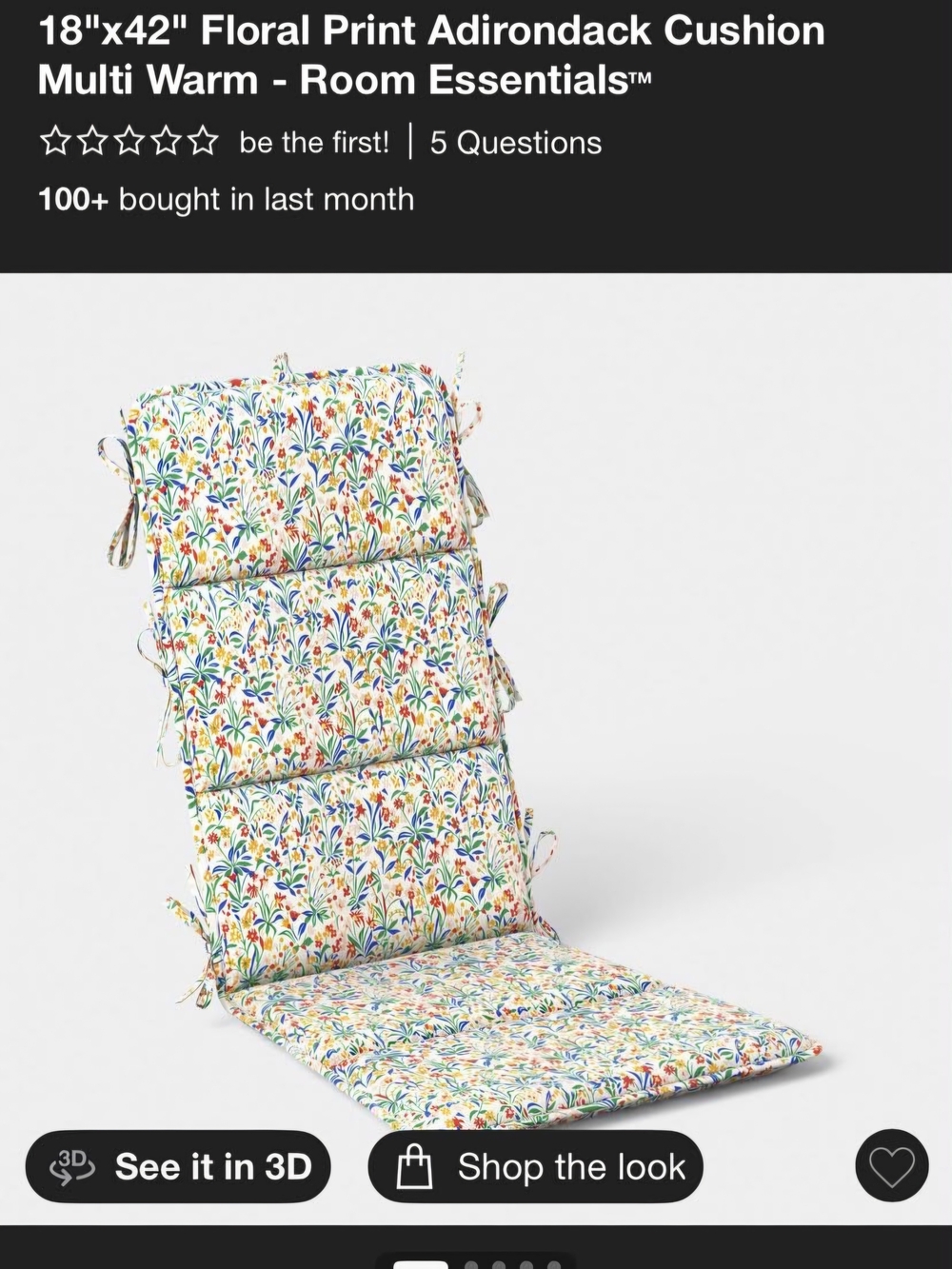 Floral Print Adirondack Chair Cushion in White with Multicolor Flowers